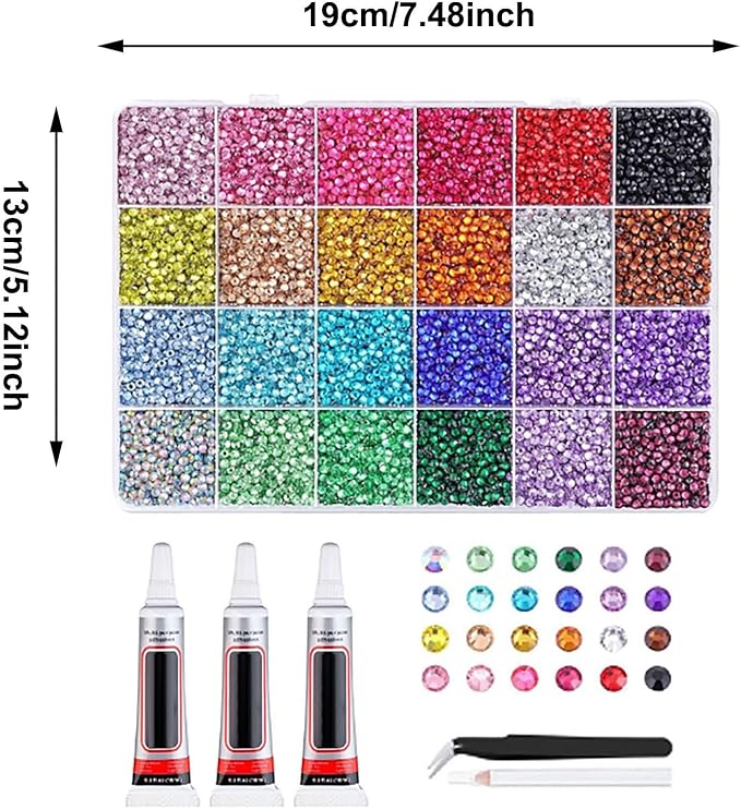 32000Pcs Resin Jelly Rhinestones for Bedazzling,3mm Multicolor Flatback Gems for Diamond Art Bedazzler Kit with 3Pcs 10ml Jewelry Glue for Nail Art Crafting Book Makeup (24000)