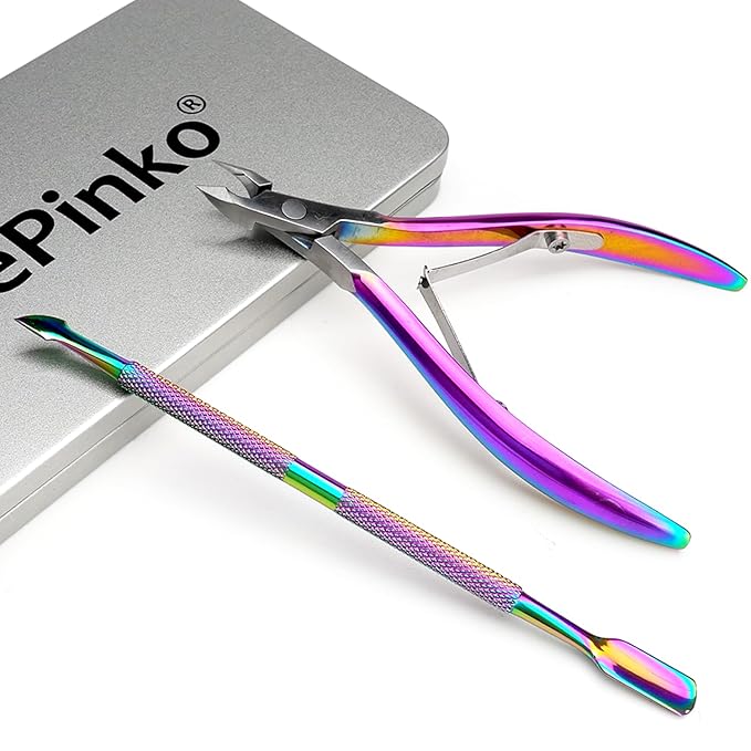 LePinko Professional Cuticle Trimmer with Cuticle Pusher, Super Labor-saving Dead Skin Nippers, Sharp Hangnail Remover for Fingernail Toenail, Pedicure Manicure Nail Care Tool for Women Men, 7mm Jaw