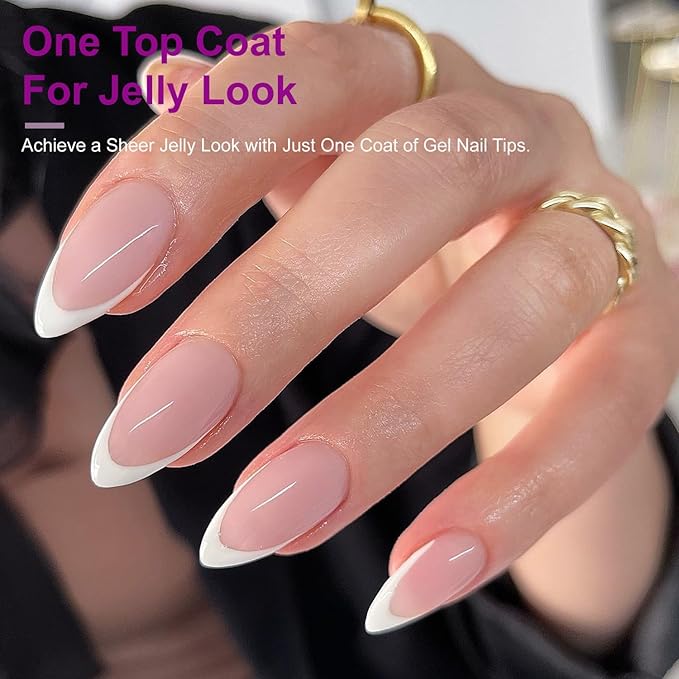 Gel X Medium Almond Press on Nails SXVME White French Nail Tips 300Pcs Pre-applied Tip Primer Natural Pink Fake Nails Extensions Gel X Nail Kit for Women Girls DIY