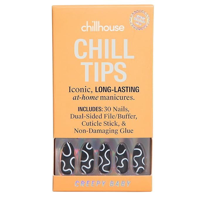 Chillhouse - Chill Tips, Press on Nails Kit - Creepy Baby (Almond) - 30 Nail Shapes & Sizes - Up to 2 Weeks of Wear - Customizable Fit - Reusable - Latina Founded & Women Owned - Beauty & Self Care