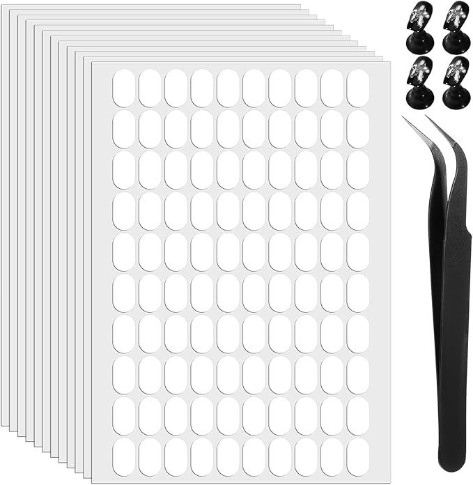 1200 Pcs Double Sided Adhesive Nail Tapes False Tip Sticky Tabs for Press on Pre-Cut Nails Display Strips with Tweezer for Nail Art Stand Practice Holder Color Chart Book