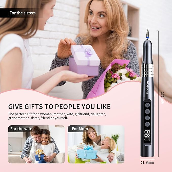 Brushless Nail Drill with UV Lamp, 35,000 RPM Electric Nail File, Portable Rechargeable Manicure & Pedicure Salon, Rose Gold