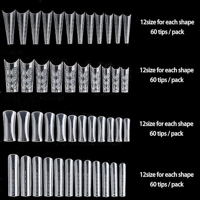 Dual Nail Form Kit, 480pcs Dual Forms for Polygel Stiletto Coffin Ballerina Extension Forms 10pcs Clear Clips With Gel Brush Pen Nails Files Buffer Nail Extension Kit for Beginner