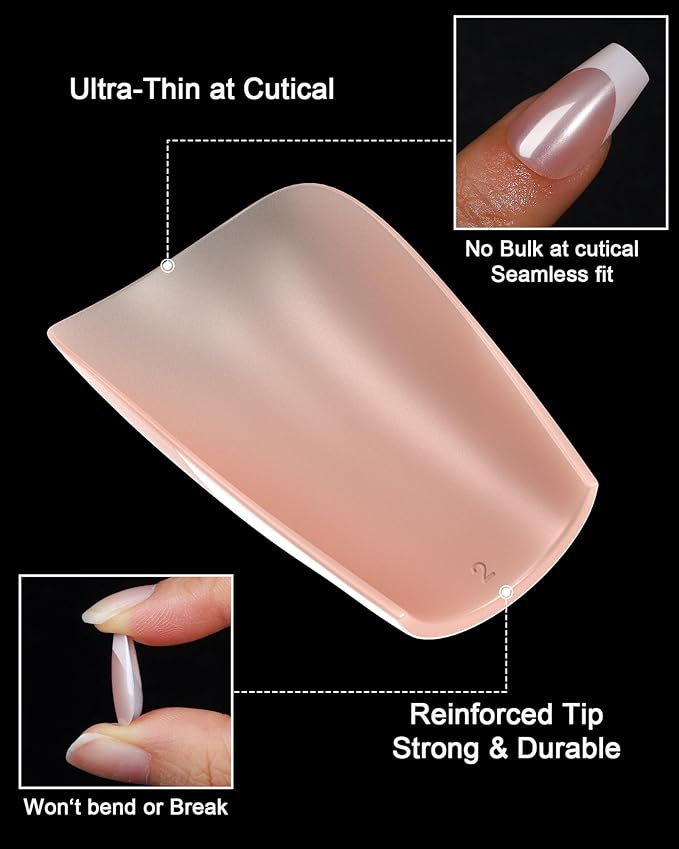 16 Sizes Coffin Press on Nails French Tip Chrome Reusable 32pcs Glossy Gel Fake Nails with Glue and Jelly Stickers (Glazed French)