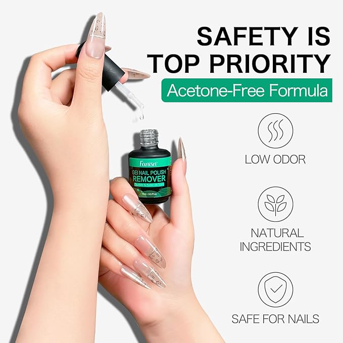 Gel Nail Polish Remover 2x15ml - No Foil No Soak, Acetone-Free, 3-5 Min Express Removal for Home DIY, Safe for Natural Nails