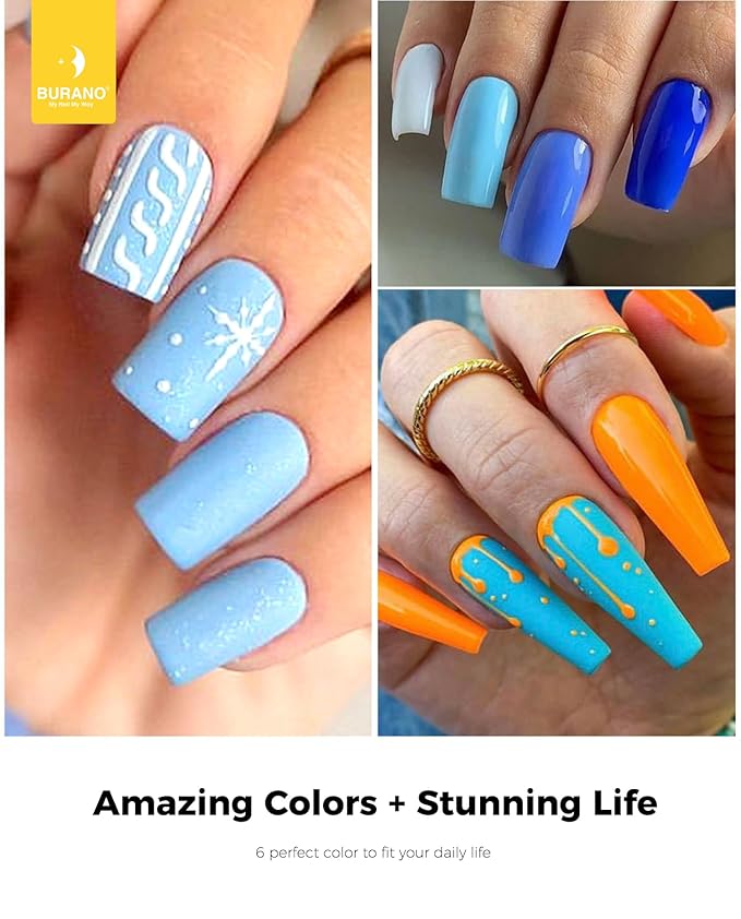 BURANO Poly Extension Gel Nail Kit, 6 Colors Nail Poly Nails Builder Gel Set for Beginner & Professional Using, DIY Starter Kit Nail Art Gift (blue)