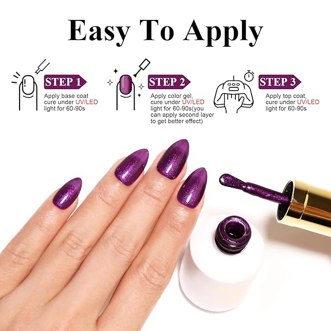 Imtiti Pearl Gel Nail Polish,0.5 Fl Oz Wine Purple Glitter Drawing Gel Polish Shell Thread Shimmer Mermaid Nail Gel Polish Soak Off UV LED for Home DIY Nail Art Manicure Salon