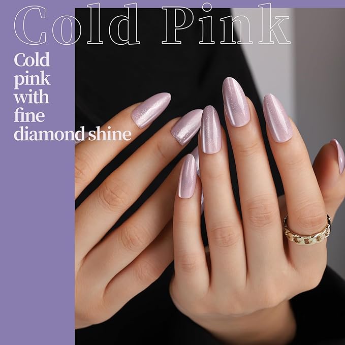 FANDAMEI Press On Nails Almond, 6 Colors Cat Eye Press On Nails, Natural Fake Nails Glossy French Tip, Cat Eye Nails for Women Salon Quality, Christmas Iridescent Chrome Press on Nails Kit