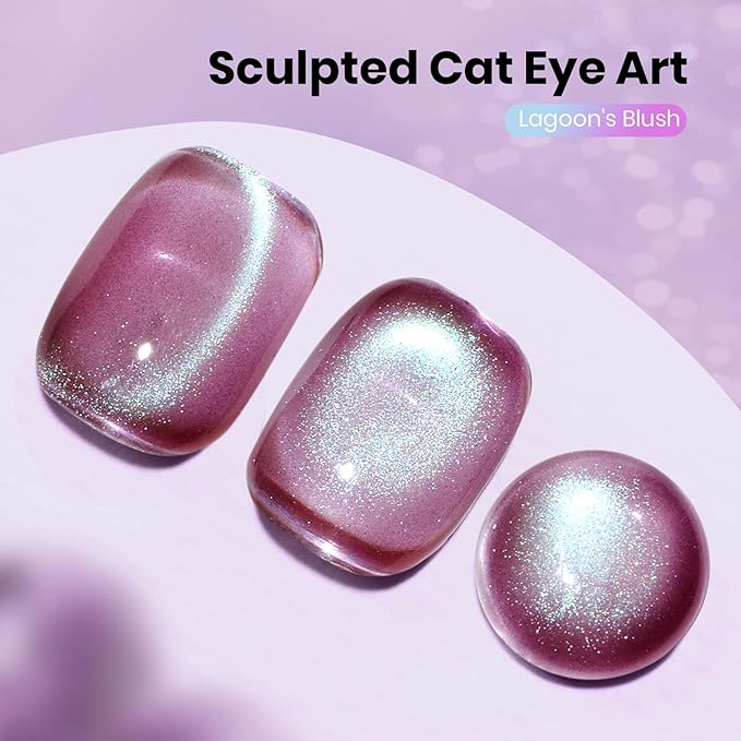 Beetles Lagoon’s Blush Purple Cat Eye Gel Nail Polish - 15ML Purple Cat Eye Glitter Gel Polish Magnetic Shimmer Effect Soak Off UV Nail Art Design Salon DIY Manicure Gift for Women