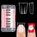 NOVO OVO Duck Feet Nail Tips for Small and Medium Hand, Extra Short Full Cover Press On Acrylic, Clear Full Coverage Thick Flare French Soft Gel Fake False Nail Extension x 12 Sizes 120 pcs