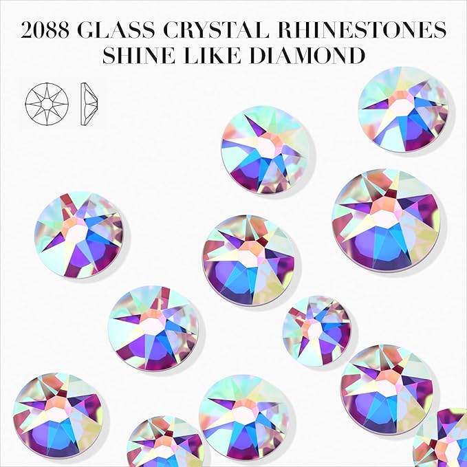Novani 576pcs Crystal AB Rhinestones Flat Back Round Rhinestone Style 2088 Sparkly Crystal Gemstones for Nail Art and Crafting,SS10(2.7-2.9mm