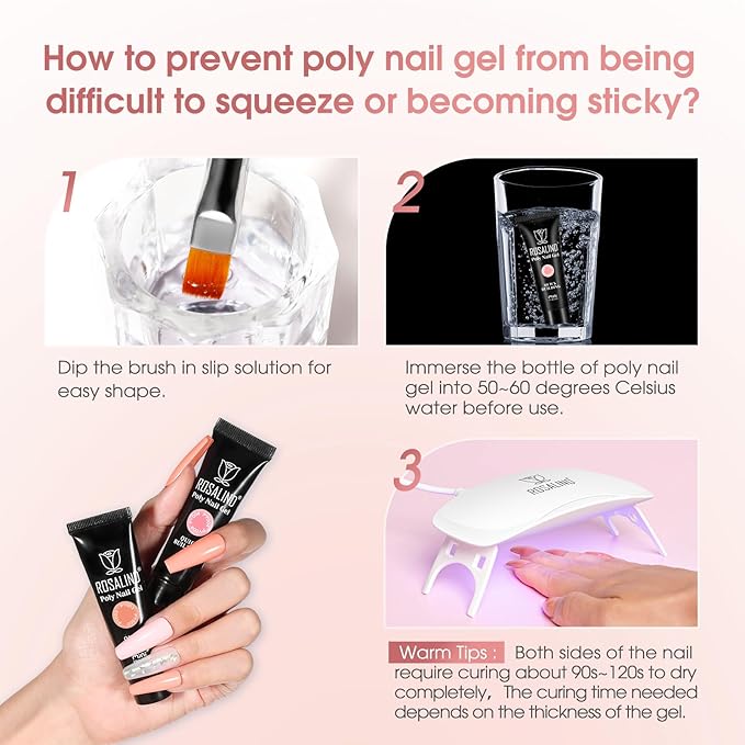 ROSALIND 12PCS Pink Brown Christmas Poly Nail Gel Kit with Mini Nail Lamp White Glitter Pink Poly Extension Gel Set 0.34oz/10ml with Slip Solution Basic Tools for Beginners with Everything