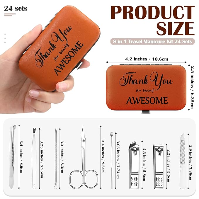 Therwen 24 Sets Mother's Day Gift Manicure Set Stainless Steel Nail Clippers 8 in 1 Grooming Nail Kit Employee Appreciation Gift Professional Pedicure Tool for Women Coworker Personal Care(Brown)