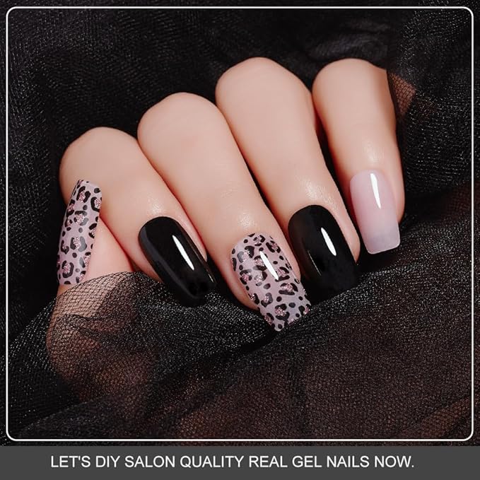 Arte Clavo Semi Cured Gel Nail Strips, 20 Pcs Gel Nail Stickers with UV Light Required, Salon Quality, Long Lasting, Easy Apply and Remove (Pink Leopard)