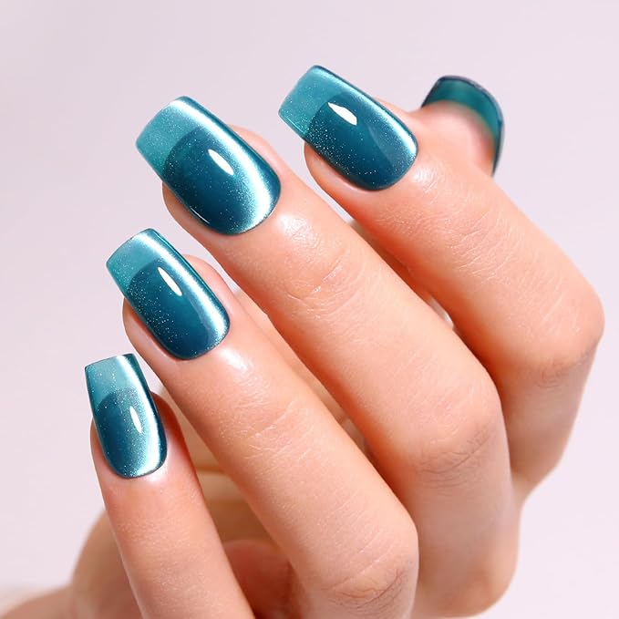 Imtiti Cat Eye Gel Nail Polish, 15ml Blue Green Crystal Glitter Cat Eye Gel Polish With Magnet Magnetic Holographic Galaxy Sparkly Soak Off UV Led Manicure