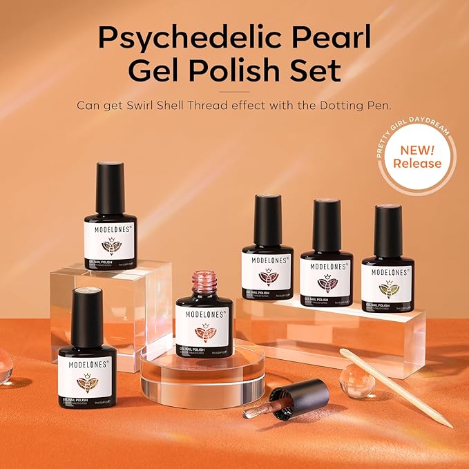 modelones Fall Gel Nail Polish Set, 6 Colors Glitter Brown Orange Red Yellow Nail Drawing Swirl Shell Thread Effect Gel Polish Kit Soak Off Led Nail Gel Polish DIY Mani Gift