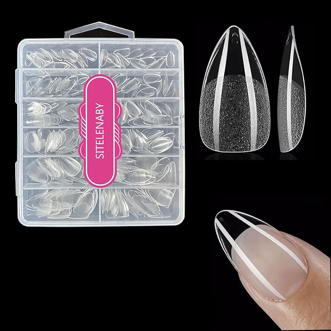 Almond Nail Tips:Full Cover Almond Press On Nails,Soft Gel Nail Tips X Half Matte False Nail Tips Pre-shaped Short Nails Tips12 Sizes300pcs,Clear Gelly Tips for Home Salon Daily Nail Art