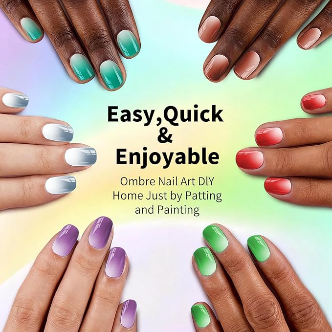 Patting Gel Polish, 9 Colors Ombre Gel Nail Polish with 100 Pcs Soft Nail Sponges and Grabbing Pen for Pigment Pat Kit Aura Nails