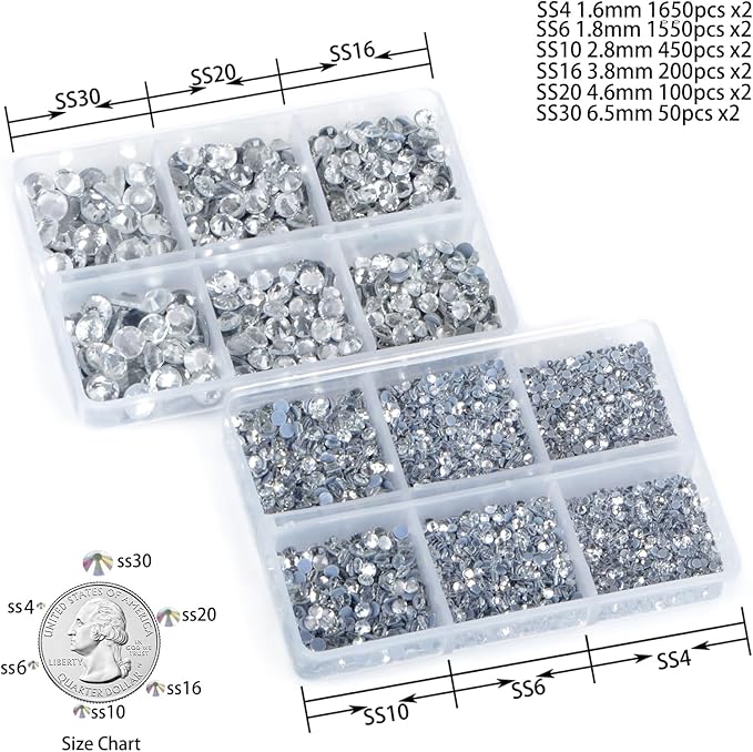 8000pcs Hotfix Rhinestones Flatback,Rhinestones for Crafts Clothes Mixed 6 Sizes, Hotfix Crystals with Wax Pencil Kit, SS4-SS30,Clear Crystal