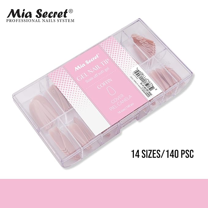 Mia Secret Soak off Soft Gel Nail Tip MADE IN USA for Salon and DIY (Cover Piel Canela, Coffin)