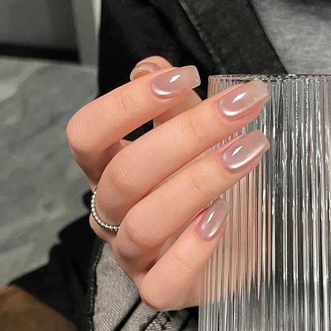 GAOY Jelly Nude Cat Eye Gel Nail Polish, 16ml Glitter Holographic Nail Polish with Magnet, Reflective Translucent UV Gel, 3095 Soft Dawn