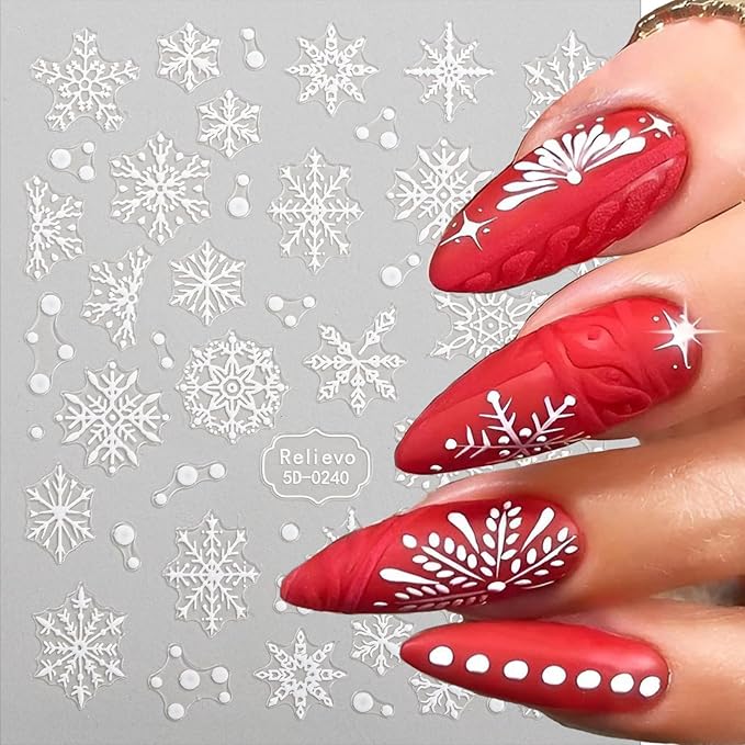 8 Sheets Christmas Nail Art Stickers Decals 5D Embossed Self-Adhesive Pegatinas Uñas Navidad Snowflake Santa Claus Snowman Reindeer Winter Holiday Manicure Decoration Supplies Accessories for Women