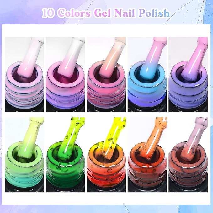 MEET ACROSS 12PCS Color Changing Gel Nail Polish Set Glitter Temperature Mood Changing Color Changed Gel Soak Off Nail Art Design Kit Manicure at Home Special Gifts for Women Girls