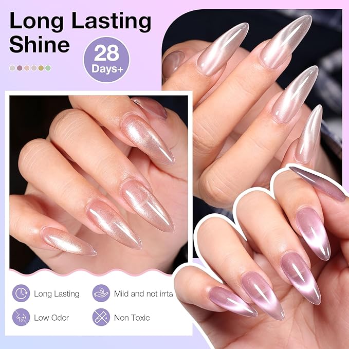 Cat Eye Gel Nail Polish Set, 6 Colors 12ML Glass Nail Polish Gel with Magnet, Soak Off UV LED for Home Salon Manicure Gift for Women