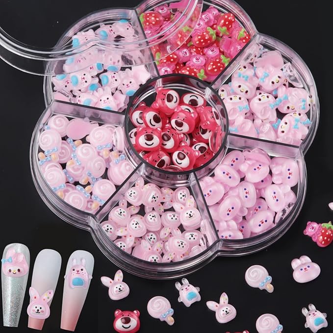 Generic 140 Pcs Kawaii 3D Flatback Cartoon Pink Series Charms for Nail Acrylic Y2K Slime Resin DIY Nail Art Decorations, Hair Clips, Jewelry Making and Phone Cases