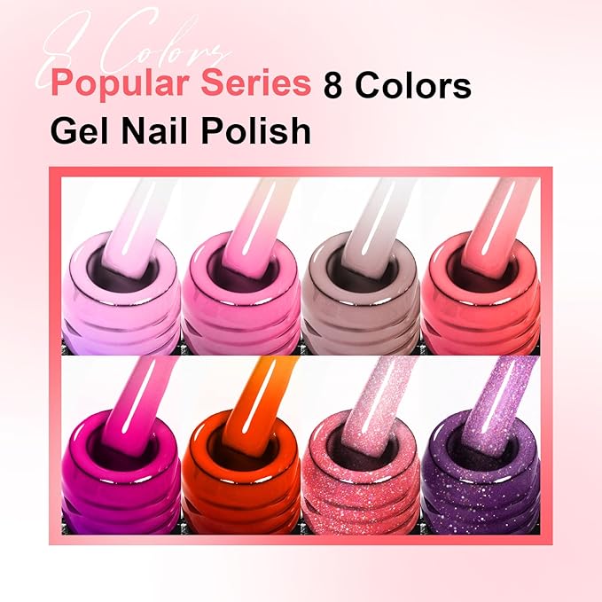 MEET ACROSS Color Changing Gel Nail Polish Set of 8 Temperature Changing Colors Including Red Pink Purple Orange Mood Changing Gel Manicure Kit for Nail Art Home DIY