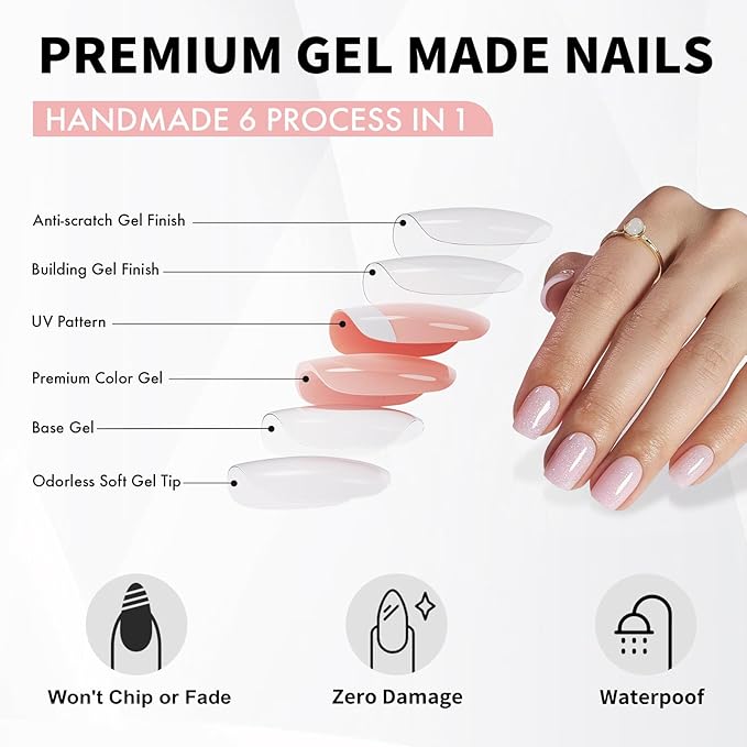 Pink Press on Nails Square - SHANGMENG Soft Gel Valentines Press on Nails Short for Women Gift, Fit Perfectly & Natural Stick on Nails with Glue in 16 Sizes - 32 Reusable Fake Nails, Shimmering Pink