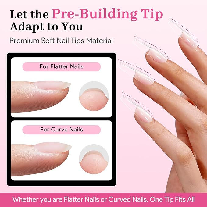 Long Coffin Pre-Building Nail Tips, 15 Sizes 240 PCS Pre-shaped Apex Clear Soft Press On Fake Nail Half Matte Gel Nail Extensions Strong Thick Acrylic Tip for DIY Beginners & Salon Manicure