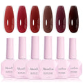 MelodySusie Jelly Gel Nail Polish Set,6 Transparent Colors,Milky or Jelly Texture,Deep Red Colors Soak Off UV LED Light Cure or Salon Manicure and Nail Art DIY at Home 15ML 0.3Fl Oz