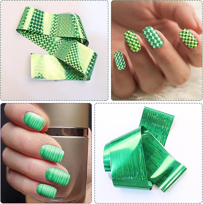 20 Rolls Green Neon Nail Art Foil Transfer Sticker Kit Green Foil Transfers Decals Neon Nail Transfer Stickers Sheets Nail Art Sticker