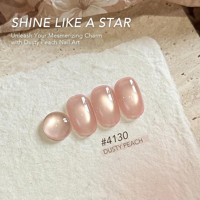 GAOY Pink Glassy Cat Eye Gel Nail Polish, 16ml Holographic Glitter Jelly Nail Polish with Magnet, Reflective Translucent UV Gel for Manicure Art DIY, 4130 Dusty Peach