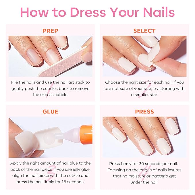 modelones Short Press on Nails, Oval Fake Nails Kit Press Ons with Nail Glue, Adhesive Tabs, Nail File, Prep Pad, Manicure Stick, Pink, 32Pcs 16 Sizes, Spring Women Girl Gift