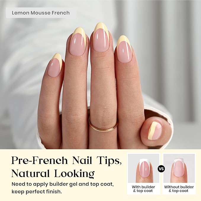 Beetles Yellow French Tips Press On Nails, Pastel Spring Press On Nails Short Almond 160 Pcs, Yellow Fake Nail Tips Soft Nail Gel False Nails Art DIY For Women