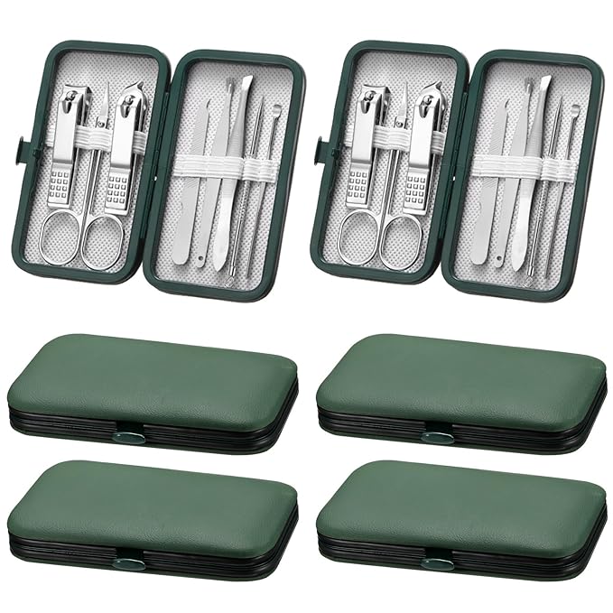 Hanaive 6 Set Manicure Set 48Pcs Nail Clippers Pedicure Kit 8 in 1 Stainless Steel Grooming Kit Professional Nail Care Tools with Luxurious Travel Case for Men Women Gift(Green)
