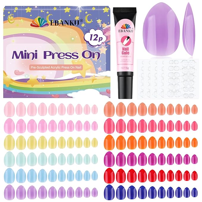 EBANKU Press on Nails, 12 Colors 288PCS Press on Nails Short Almond Matte Glossy Natural Fit Lightweight Fake Nails for Girls Christmas
