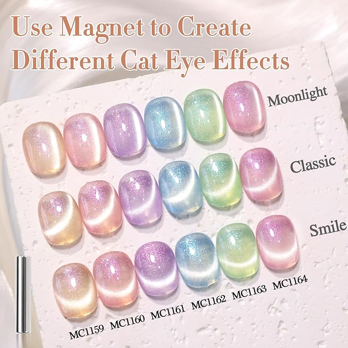 Double Rhythm 0.5 Oz Cat Eye Gel Polish with Magnet Same Color Same Bottle Holographic Glitter Shimmer Translucent Color Salon 15 ML Magnetic Nail Art (Nude Apricot-MC1159)