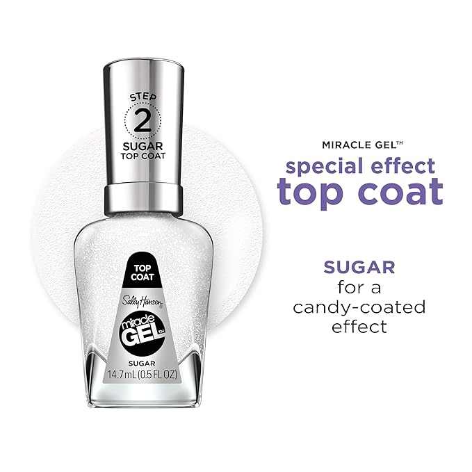 Sally Hansen Miracle Gel™, Sugar Top Coat, Long Lasting, Gel-Like Formula, No UV Lamp Needed, Glitter Nail Polish
