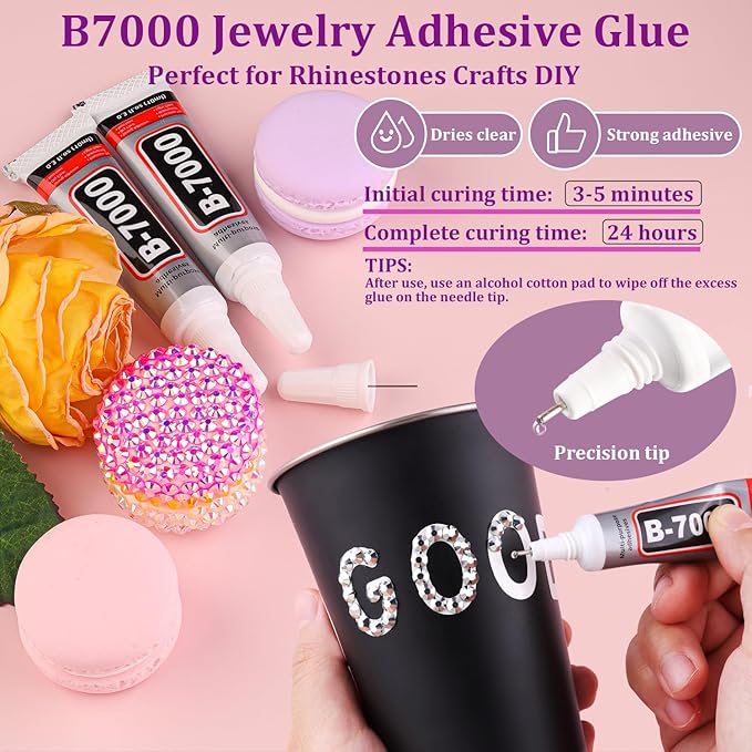25000Pcs Resin Rhinestones with Tweezers for Crafting, Silver 2-6mm Mixed Sizes Bedazzling Crystal with 3Pcs 10ml B7000 Jewelry Glue for DIY Crafts Clothing Tumblers Shoes Fabric Nail Art