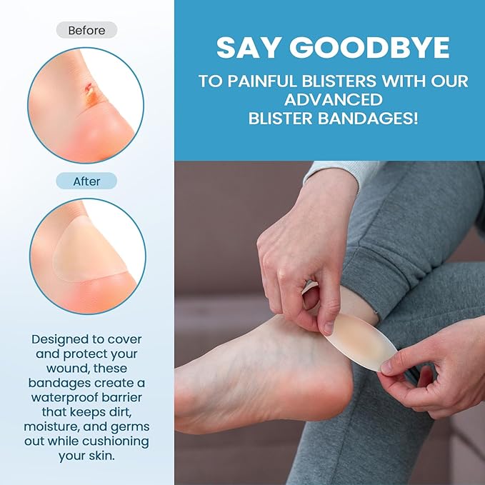 Sumiwish Blister Bandages - 25 ct - Hydrocolloid Pads for Faster Healing - Waterproof, Durable & Grab-N-Go Design - for Toes, Heels & Fingers(Heel Pack)