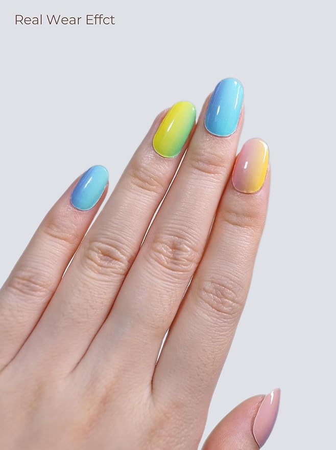 Semi Cured Gel Nail Strips - UV Light Gel Nail Stickers - 20 Long Lasting Salon Quality Wraps (Confetti Yellow)