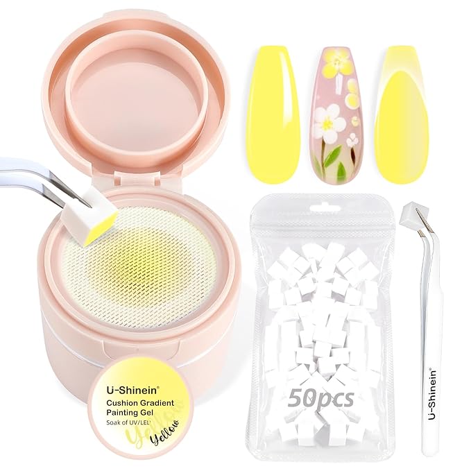 Cushion Gradient Painting Gel, Ombre Nails Aura Nails Full Coverage Precise Control of Each Dip 100pcs Spong & Tweezers Matte Effect Non-Wipe Long Lasting Soak Off UV LED(y)