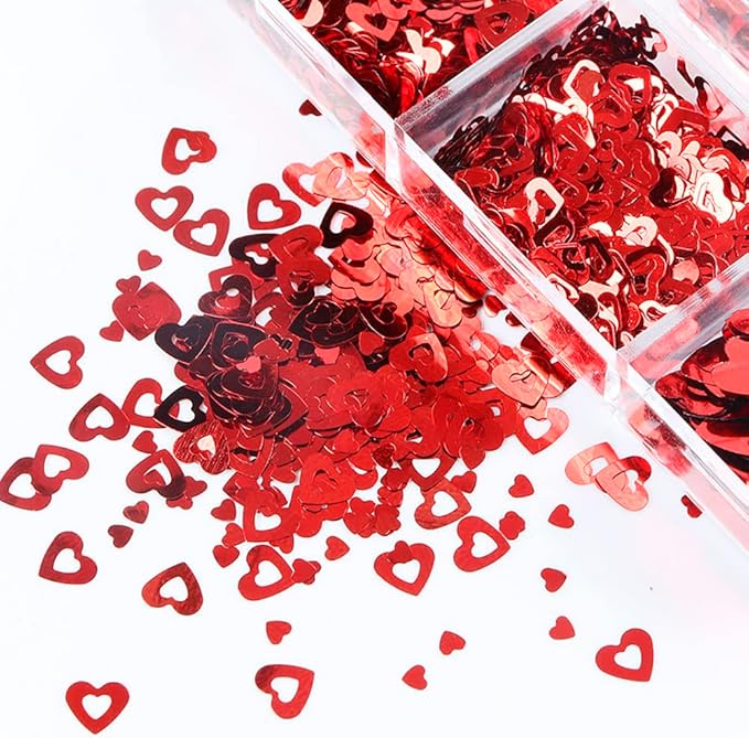 3D Nail Art Heart Red Sequin Valentine's Day Holographic Laser Romantic Stickers Nail Art Glitter Decoration Decals for Woman Girl 6 Grids