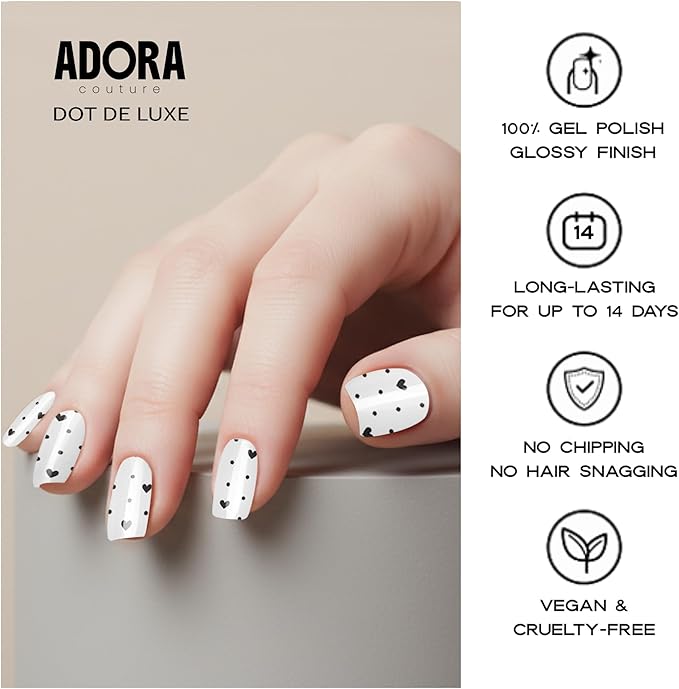 Semi Cured Gel Nail Strips with 30 Pieces - UV Gel Stickers, Manicure Kit, Easy Application Wraps Includes Prep Pads, Nail File, Wooden Stick - UV Light Required (Dot de Luxe)