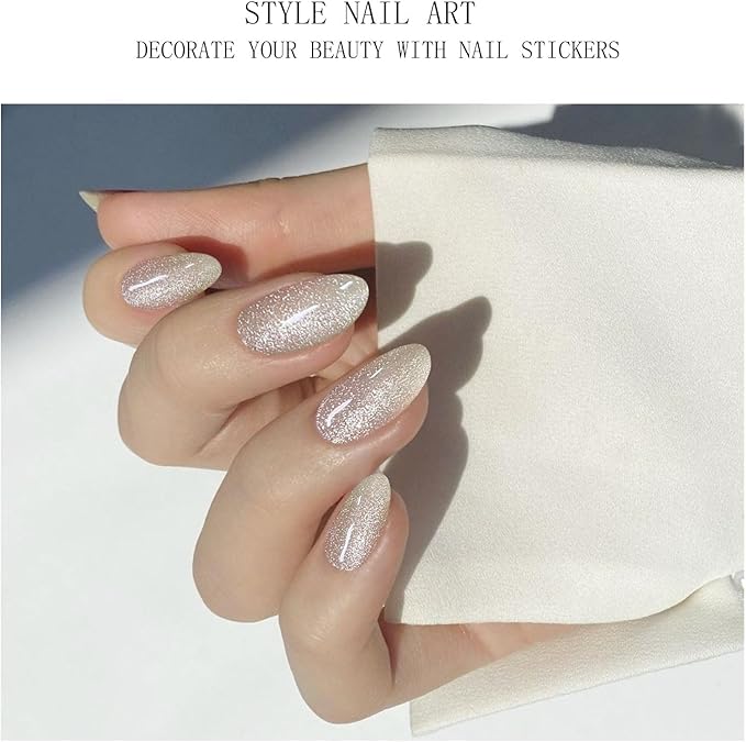 JMEOWIO Gel Nail Stickers Cat Eye Semi Cured Gel Nail Strips Wraps UV/LED Nails Art Design Decoration Accessories