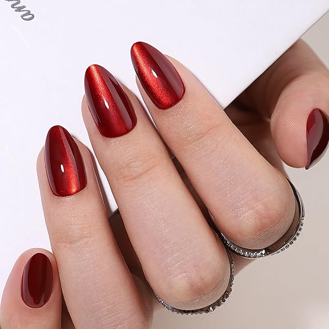 RTKHFZE Press On Nails Short - Soft Gel Press on Nails Square Red Cat Eye Fake Nails with Nails Glue,Fit Perfectly,Reusable Stick on Nails in 16 Sizes - 32Pcs False Nails Kit, Hot Love