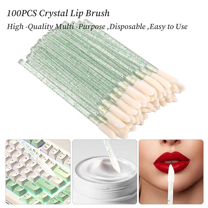 300 Pack Disposable Spoolies Brushes Sets Mascara Wand Lip Brushes Bamboo pole-shaped Handle Cotton Swab for Eyebrow Eyelash Extension Tattoo Lipstick Applicator(Green)